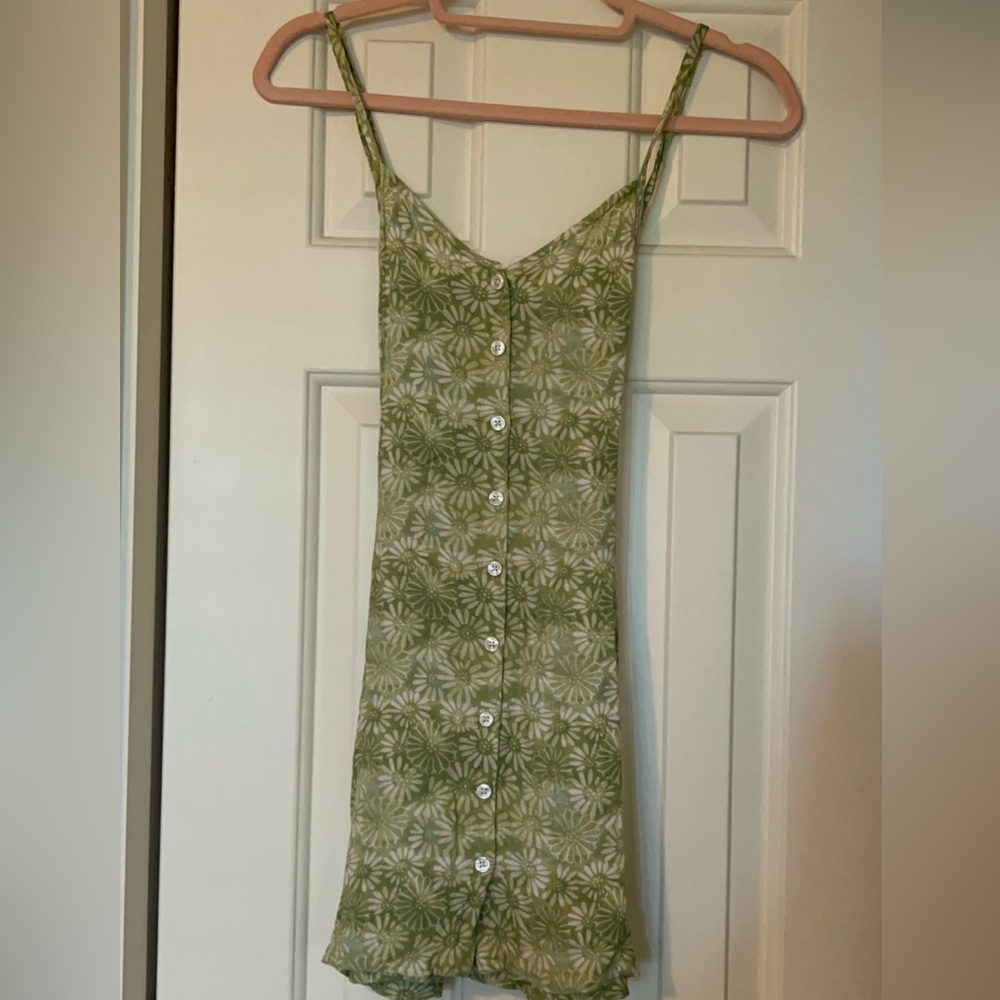 American Eagle Outfitters Olive Floral Button-Down Mini Dress
